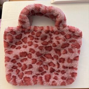 Pink Faux Fur Leopard Tote Bag